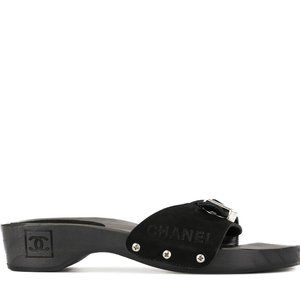 CHANEL Black Wooden Clogs Sandals